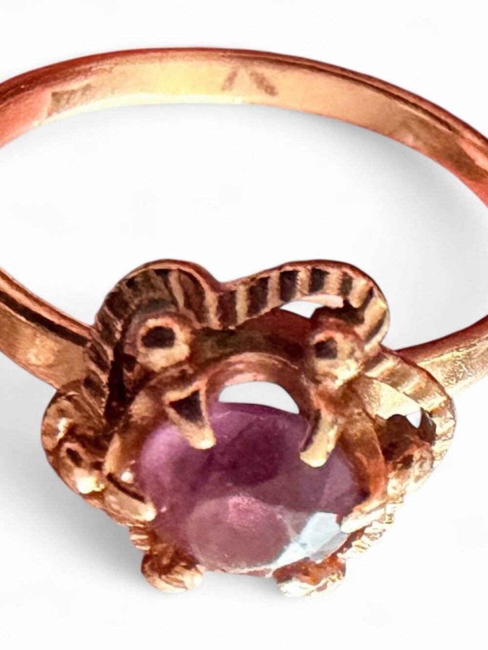 Vintage Soviet 583 yellow gold amethyst ring size 7.5 scrap or wear 3 grams